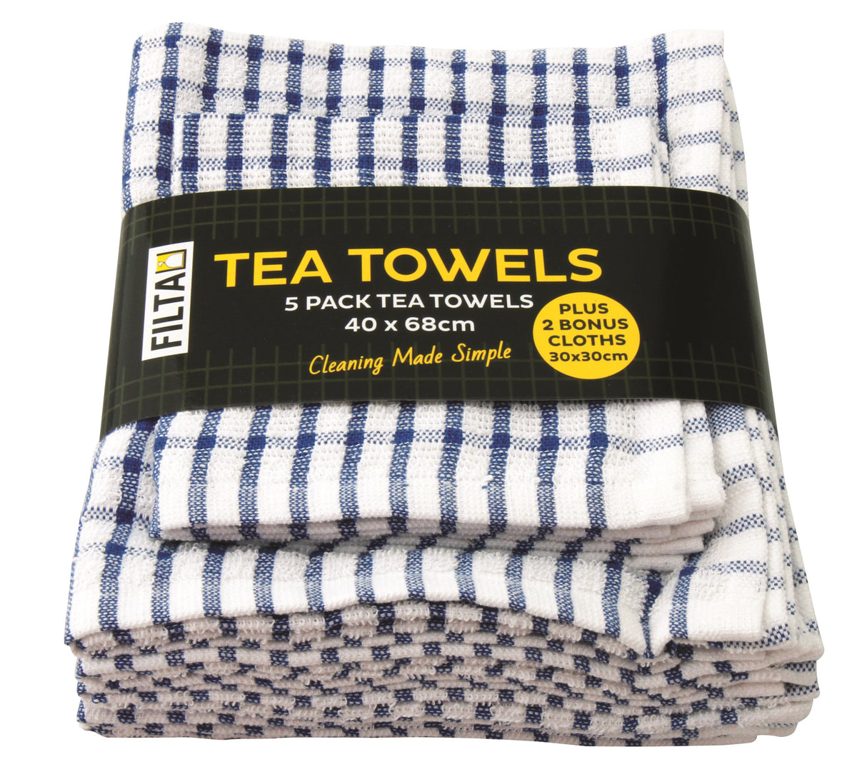 FILTA COTTON TEA TOWELS X 5 (40CM X 68CM) + 2 DISH CLOTHS (30CM X 30CM