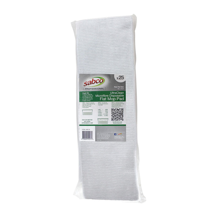 SABCO ULTRACLEAN MICROFIBRE DISPOSABLE FLAT MOP PADS - WHITE - 25PK