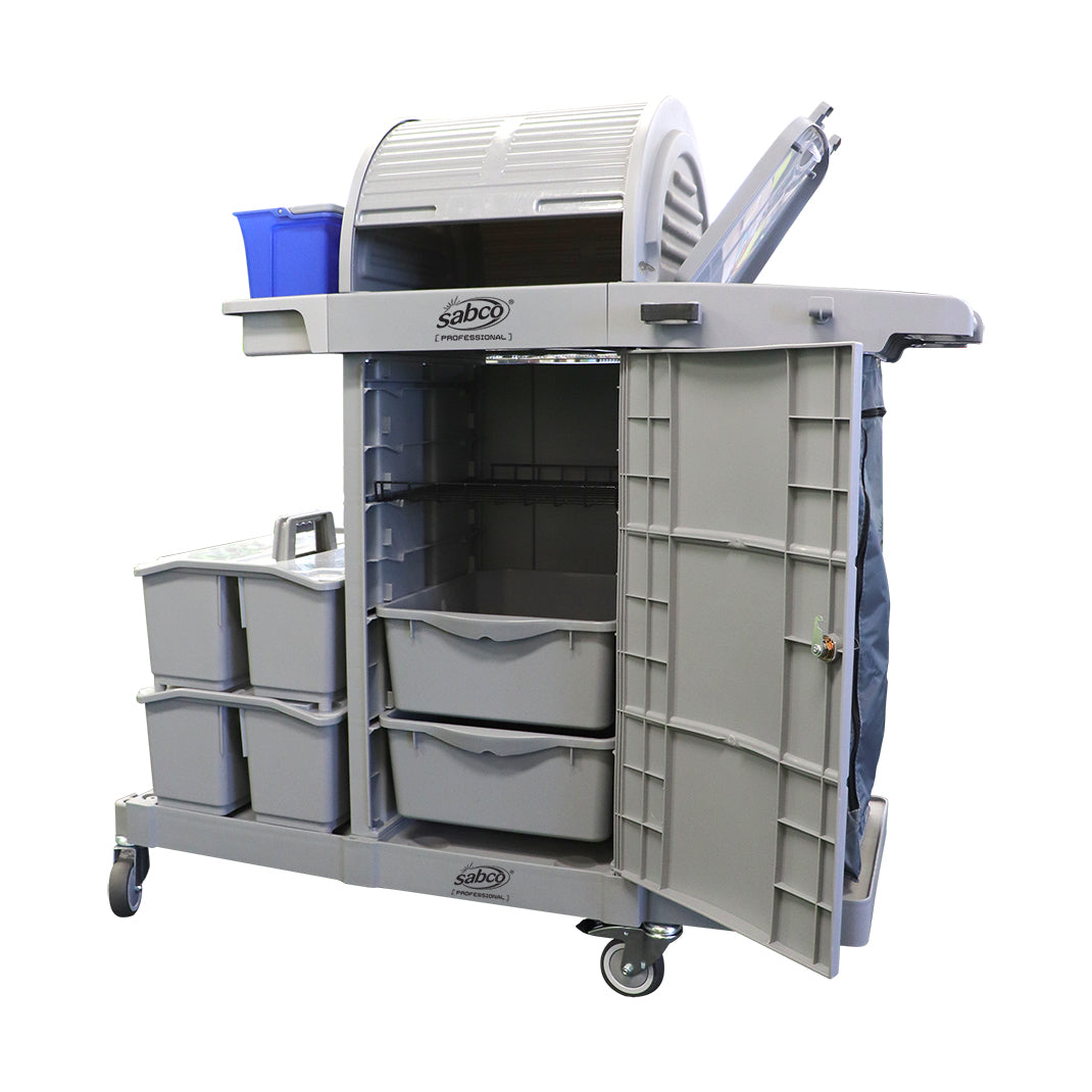 SABCO PROFESSIONAL LOCKABLE JANITOR CART WITH HOOD