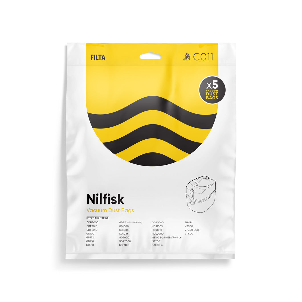 FILTA NILFISK GD, VP SERIES SMS MULTI LAYERED VACUUM CLEANER BAGS 5 PACK (C011)