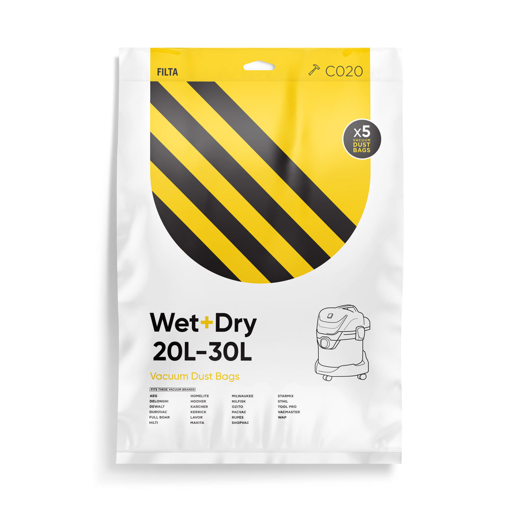 FILTA WET & DRY 30LT SMS MULTI LAYERED VACUUM CLEANER BAGS 5 PACK (C020)
