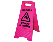 Load image into Gallery viewer, GALA A-FRAME SAFETY SIGN - &quot;CLEANING IN PROGRESS&quot; PINK