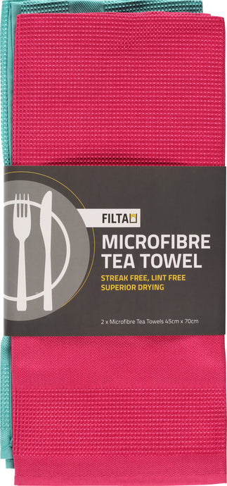 FILTA XL MICROFIBRE TEA TOWEL CERISE 2 PACK (45CM X 70CM)