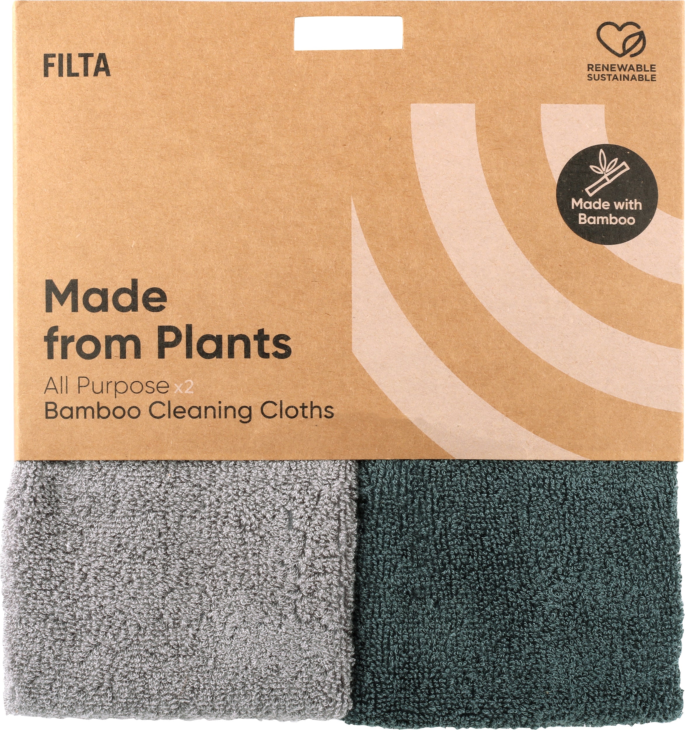 FILTA BAMBOO NATURAL CLEAN CLOTH - GREY/GREEN 2 PACK