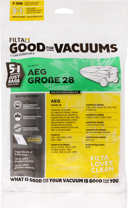 FILTA AEG GROBE 28 SMS MULTI LAYERED VACUUM CLEANER BAGS 5 PACK (F006)