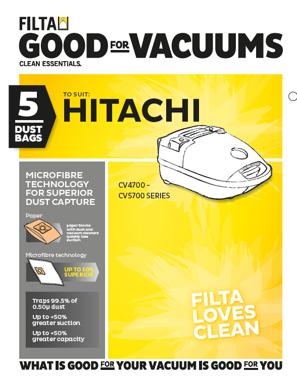 FILTA HITACHI SMS MULTI LAYERED VACUUM CLEANER BAGS 5 PACK (F017)