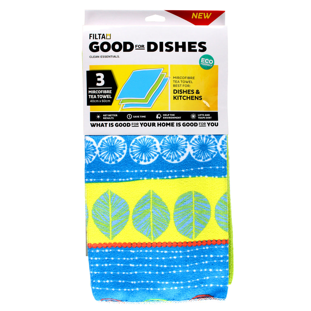 FILTA MICROFIBRE TEA TOWEL SEA 3 PACK (40CM X 60CM)