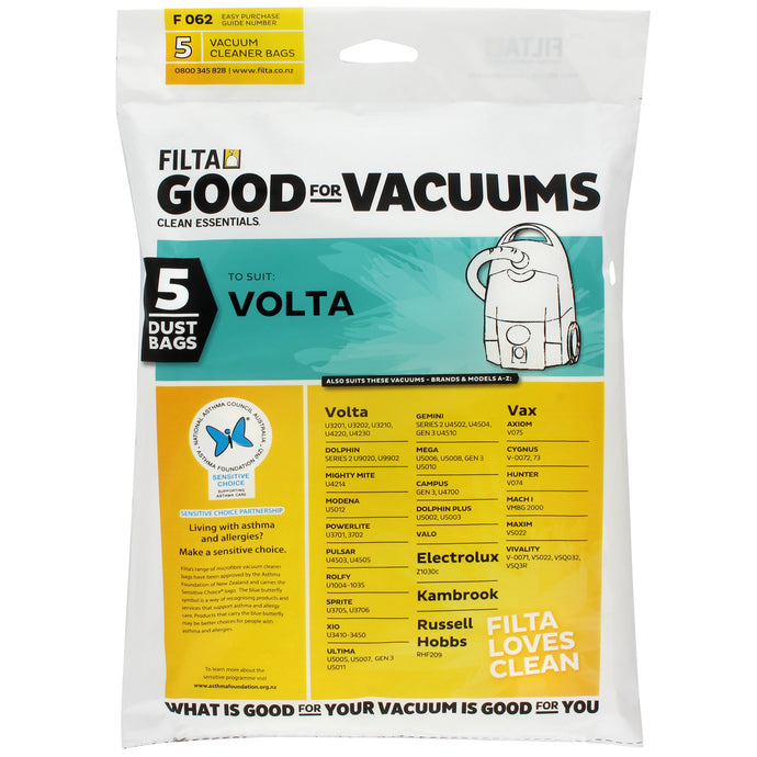 FILTA VOLTA SMS MULTI LAYERED VACUUM CLEANER BAGS 5 PACK (F062)