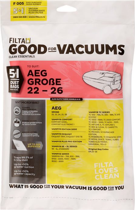 FILTA AEG GROBE 22-26 SMS MULTI LAYERED VACUUM CLEANER BAGS 5 PACK (F005)