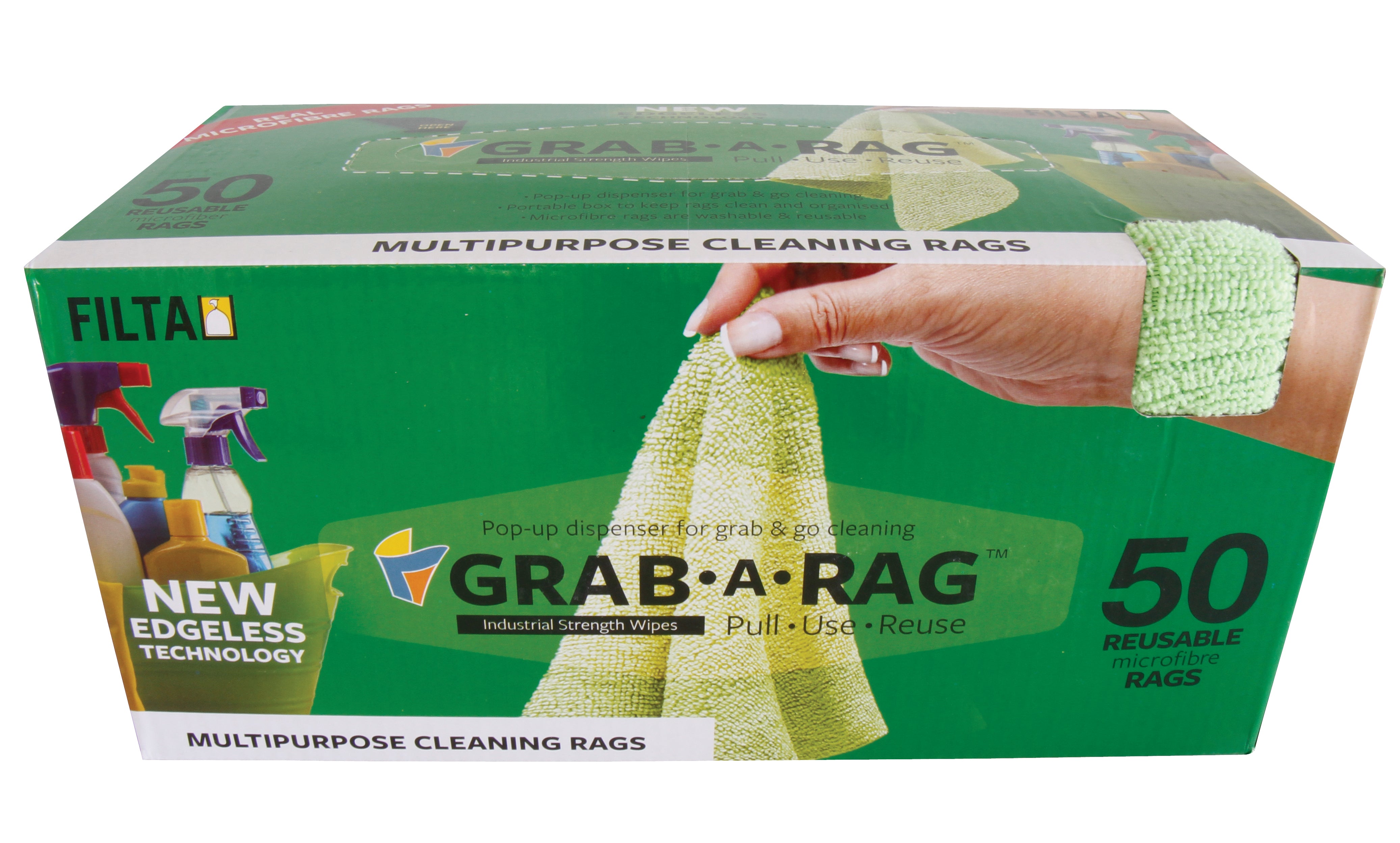 GRAB-A-RAG MICROFIBRE RAGS GREEN 30CM X 30CM 50 PACK