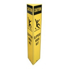 Safety Bollard Sign Slippery When Wet - Yellow